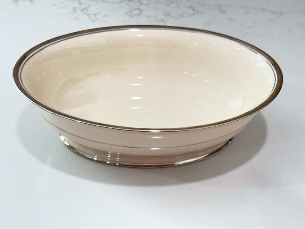 Vintage 50s Franciscan Huntington Oval Vegetable Serving Bowl Ivory Platinum MCM